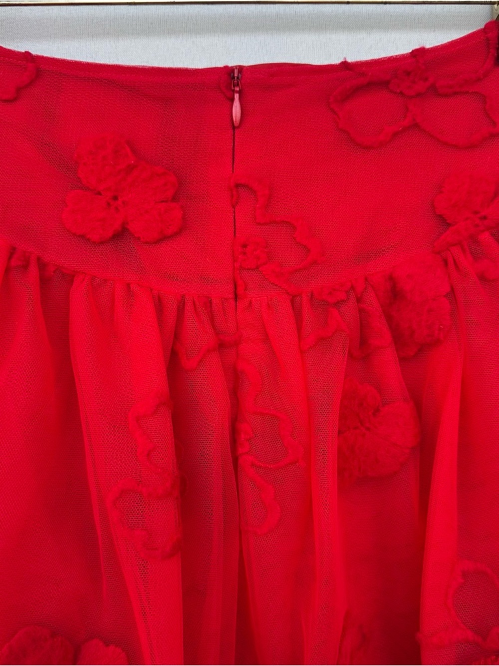 Simone Rocha Red Floral Tulle Midi Skirt Uk 6 Sheer Embroidered Made In Italy - Picture 6 of 15
